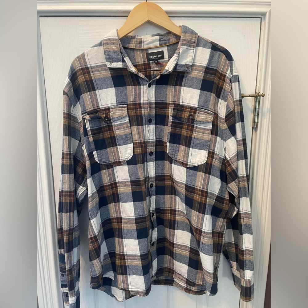 Jeremiah American Legacy- navy, white and brown flannel